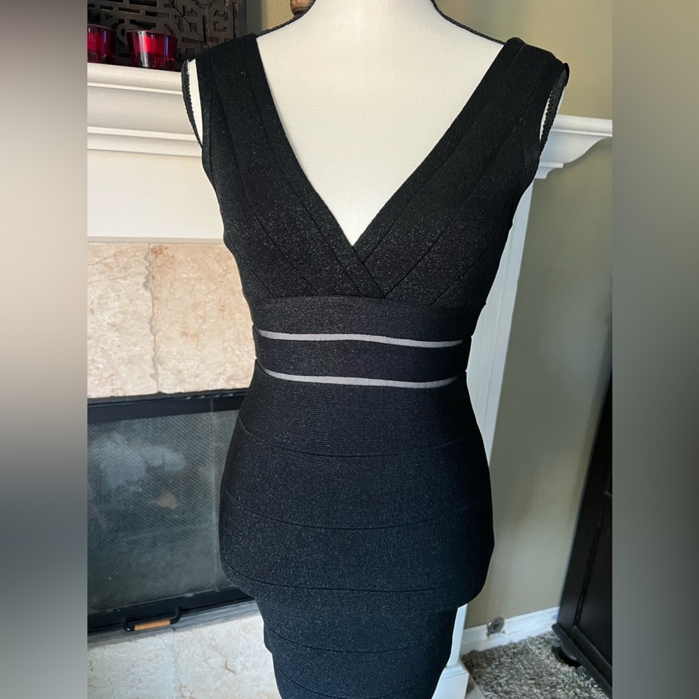*SOLD*. Bebe black sparkle bodycon banded minidress, size XS (cross-posted)
